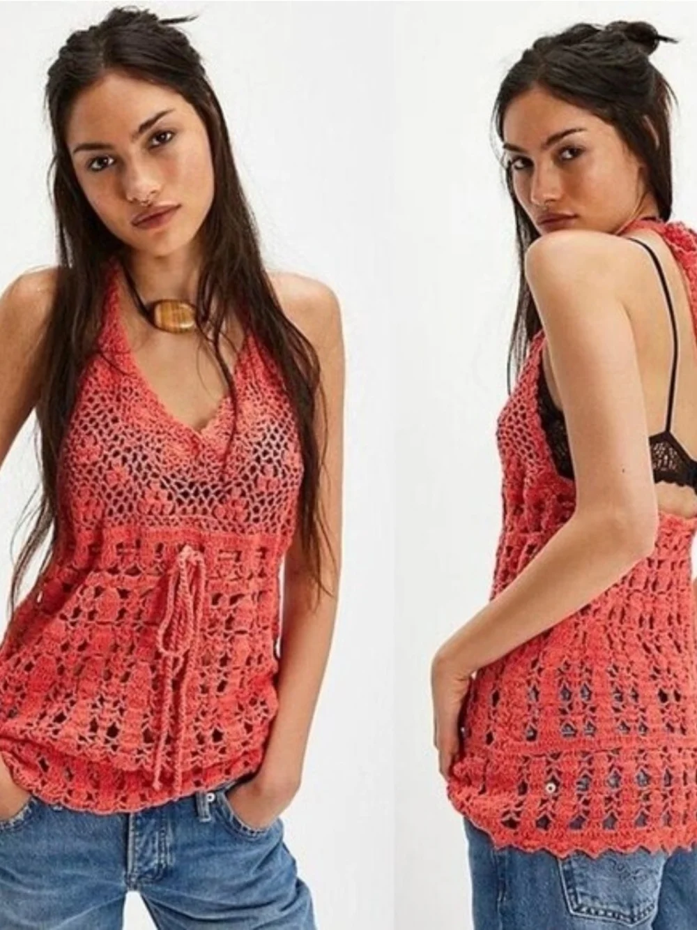 Free People Bayside Crochet Halter Top Large